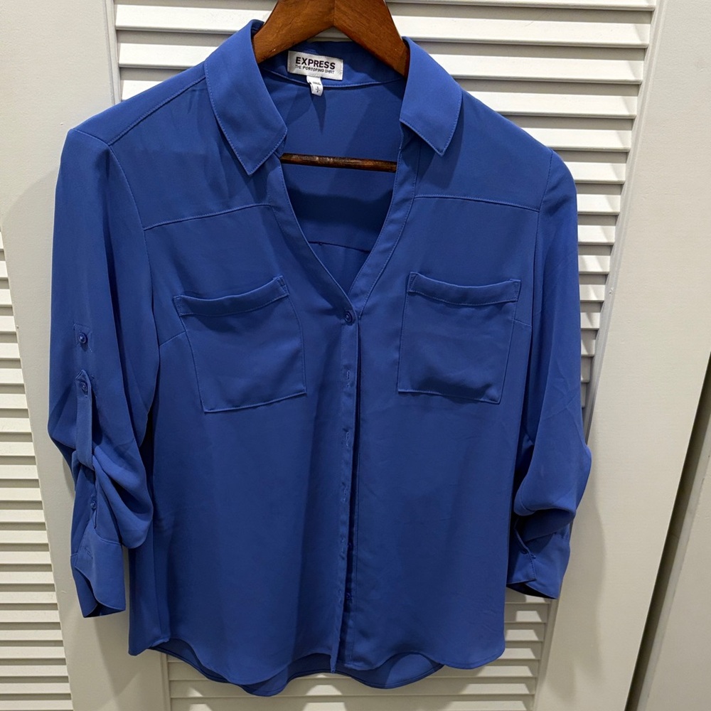 Express Women's Royal Blue Button-Down Shirt